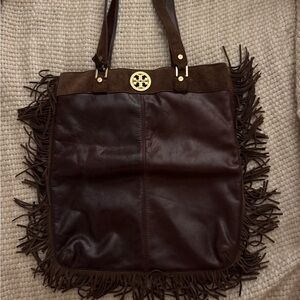 Tory Burch brown leather and suede shoulder bag